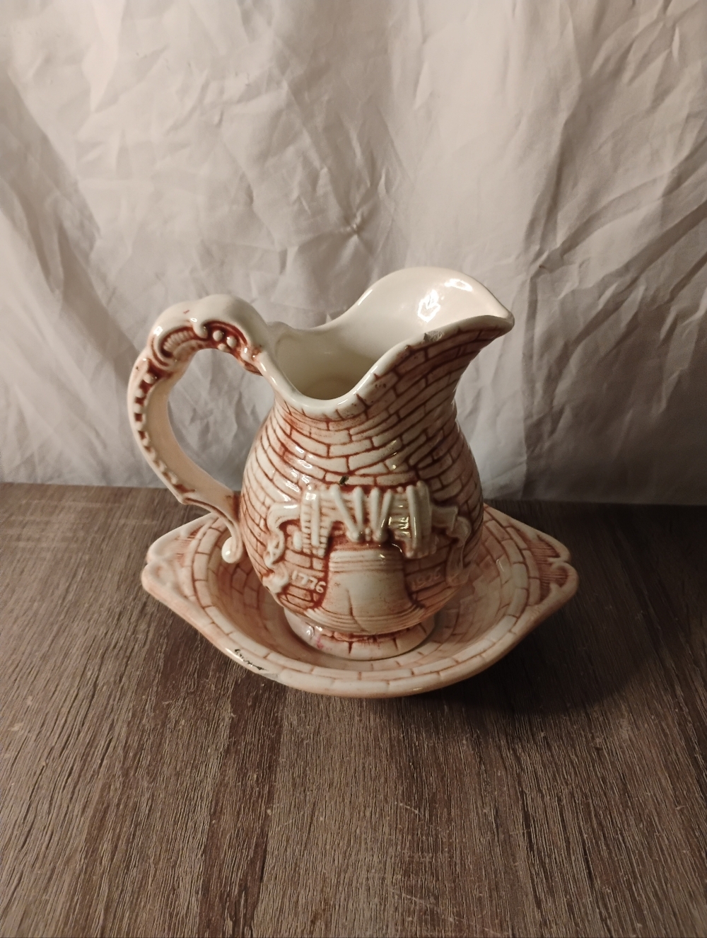 Vintage Liberty Bell mini Ceramic Pitcher & Basin Set
